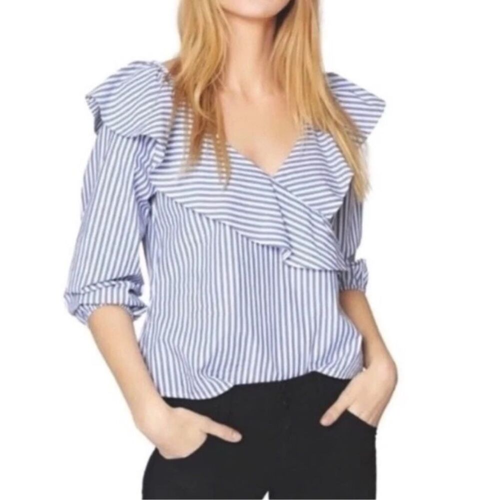 Sanctuary Women's Icy Blue Stripe Striped Ruffle Secret Garden Top Sz S